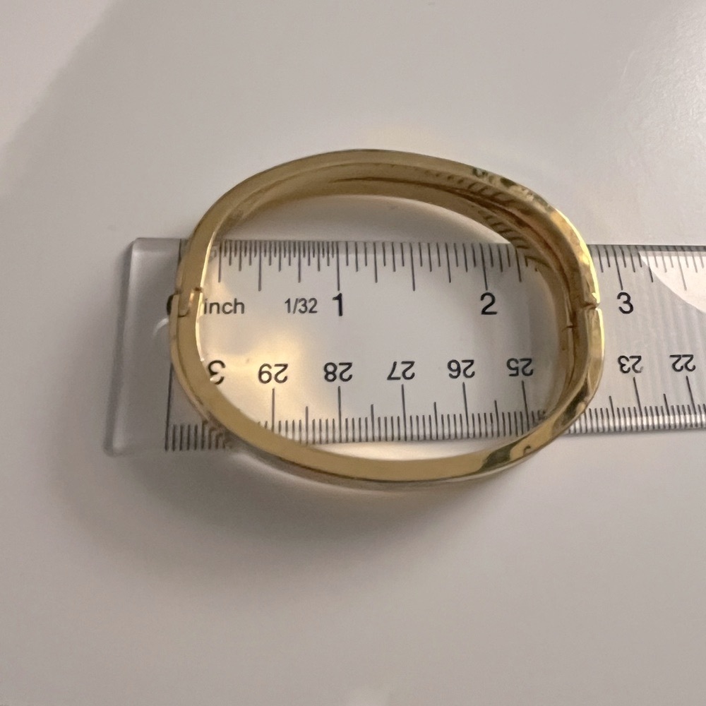 Estate 2 toned/2 14k & Rhodium Plated Gold Hinged Bangle Bracelet Heavy Vintage - Picture 4 of 7